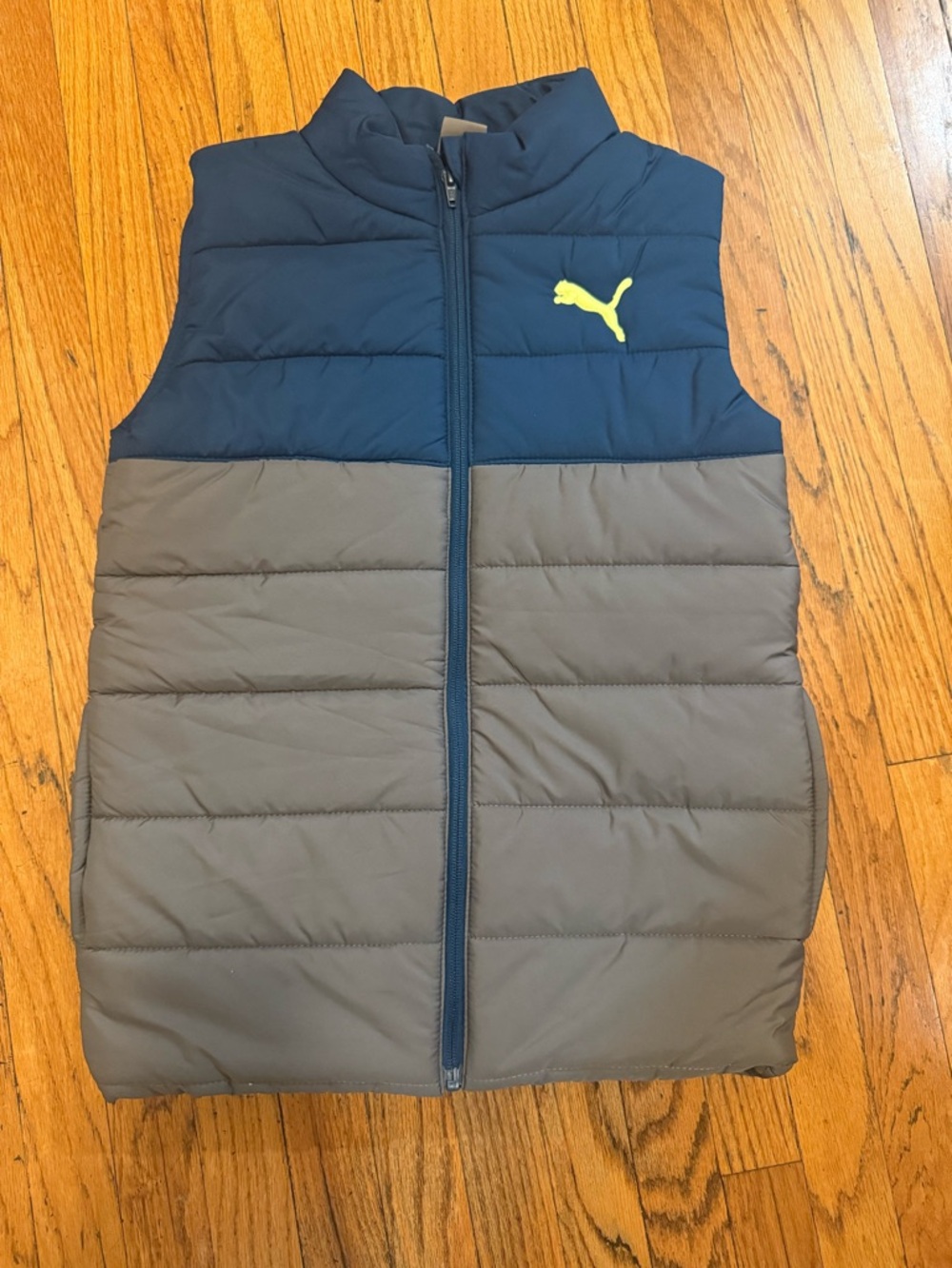 Puma Boys Navy & Gray Quilted Puffer Vest with Neon Logo
